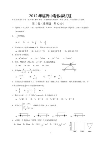 2012年山东省临沂市中考数学试题及答案.doc
