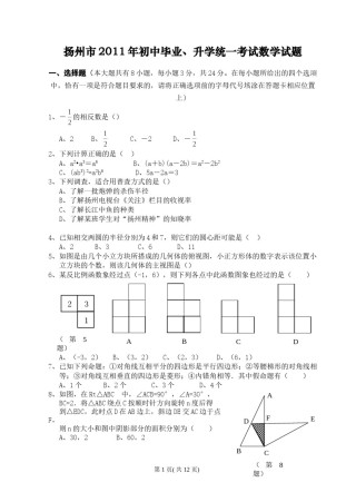 2011年江苏扬州市中考数学试卷及答案.doc