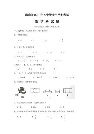 2011年海南中考数学试题及答案.doc