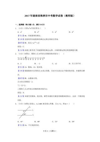 2017年湖南省株洲市中考数学试卷（教师版）  .doc