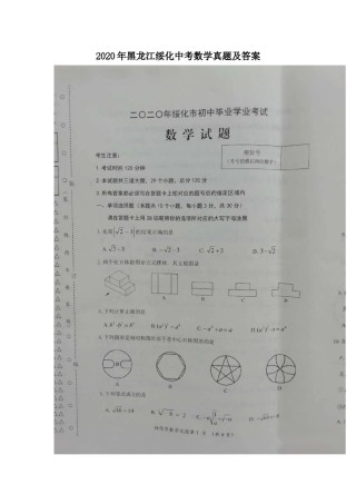 2020年黑龙江绥化中考数学真题及答案.doc