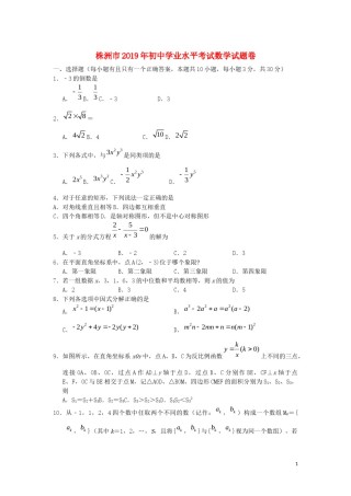 湖南省株洲市2019年中考数学真题试题.docx