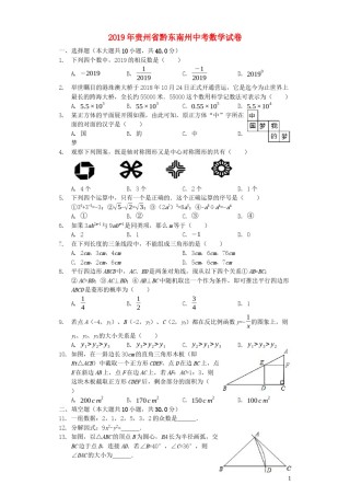 贵州省黔东南州2019年中考数学真题试题（含解析）.docx