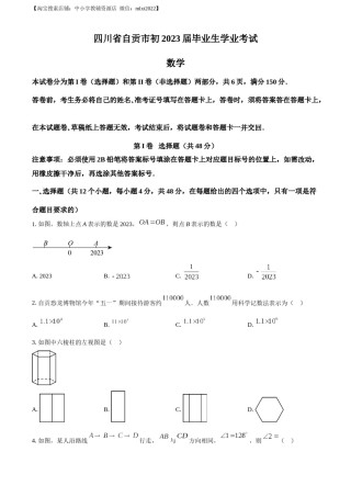 精品解析：2023年四川省自贡市中考数学真题（原卷版）.docx
