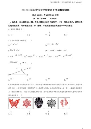 精品解析：2023年山东省东营市中考数学真题（原卷版）.docx