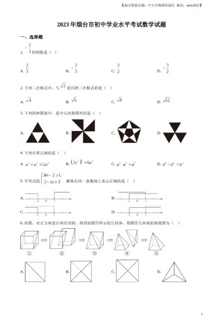 精品解析：2023年山东省烟台市中考数学真题（原卷版）.docx
