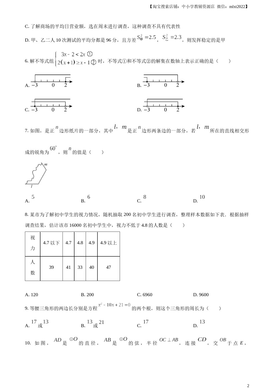 精品解析：2024年内蒙古自治区赤峰市中考数学试题（原卷版）.docx_第2页