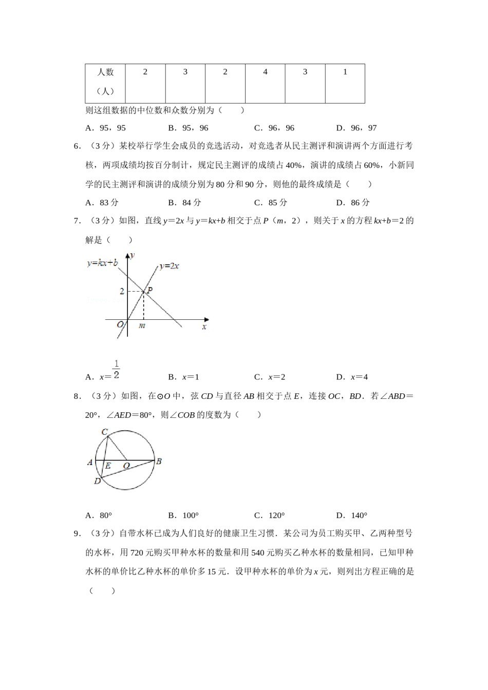 2021年辽宁省铁岭市中考数学试卷（空白卷）.docx_第2页