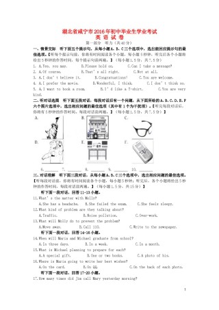 湖北省咸宁市2016年中考英语真题试题（含答案）.doc