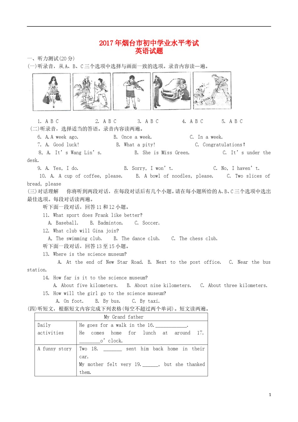 山东省烟台市2017年中考英语真题试题（含答案）.doc_第1页