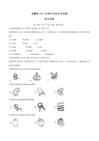 2017年中考真题精品解析 英语（安徽卷）精编word版（解析版）.doc