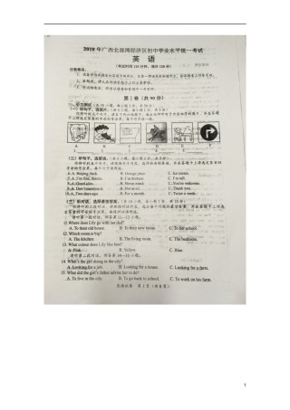 广西北部湾经济开发区2018年中考英语真题试题（扫描版，无答案）.doc