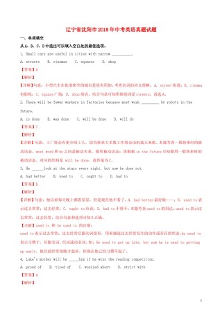 辽宁省沈阳市2018年中考英语真题试题（含解析）.doc