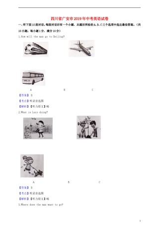 四川省广安市2019年中考英语真题试题（含解析）.doc