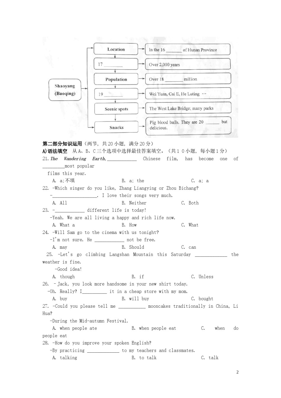 湖南省邵阳市2019年中考英语真题试题.doc_第2页