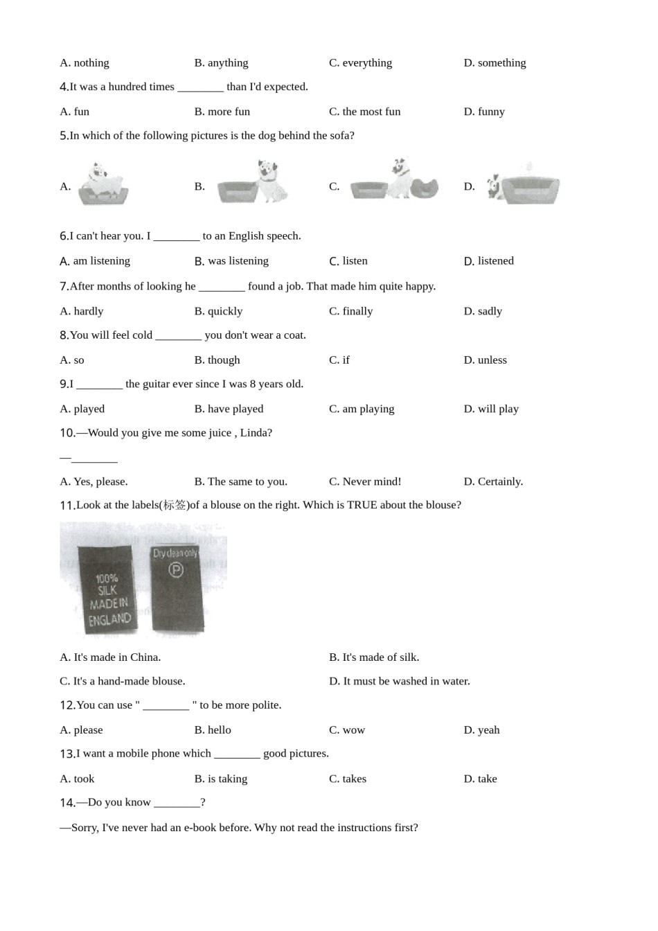 精品解析：甘肃省武威市2020年中考英语试题（原卷版）.doc_第3页