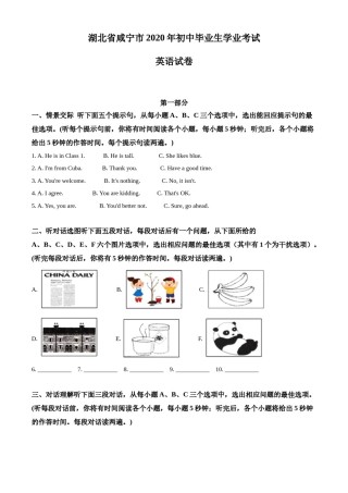 精品解析：湖北省咸宁市2020年中考英语试题（解析版）.doc