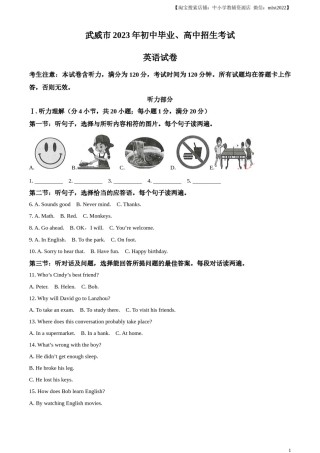 精品解析：2023年甘肃省武威市中考英语真题（解析版）.docx