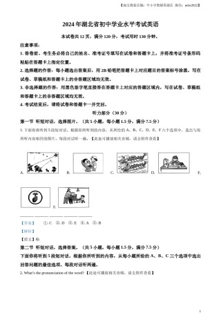 精品解析：2024年湖北省中考英语真题（解析版）.docx