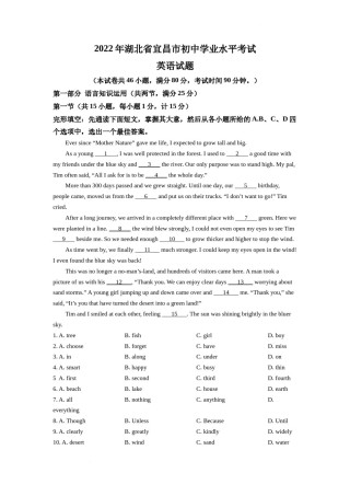 精品解析：2022年湖北省宜昌市中考英语试题（解析版）.docx