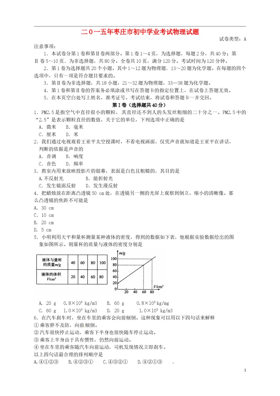 山东省枣庄市2015年中考物理真题试题（含扫描答案）.doc_第1页