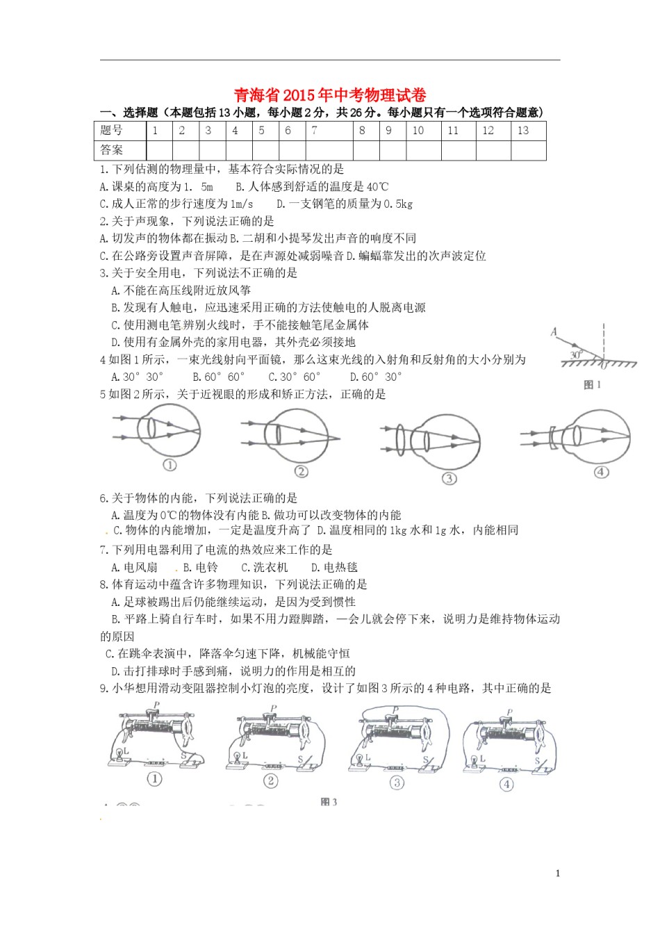 青海省2015年中考物理真题试题（含答案）.doc_第1页