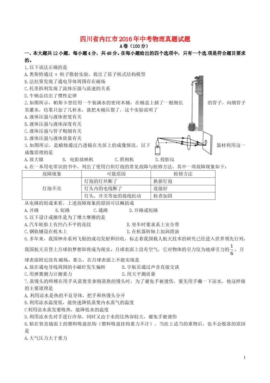 四川省内江市2016年中考物理真题试题（含答案）.DOC_第1页