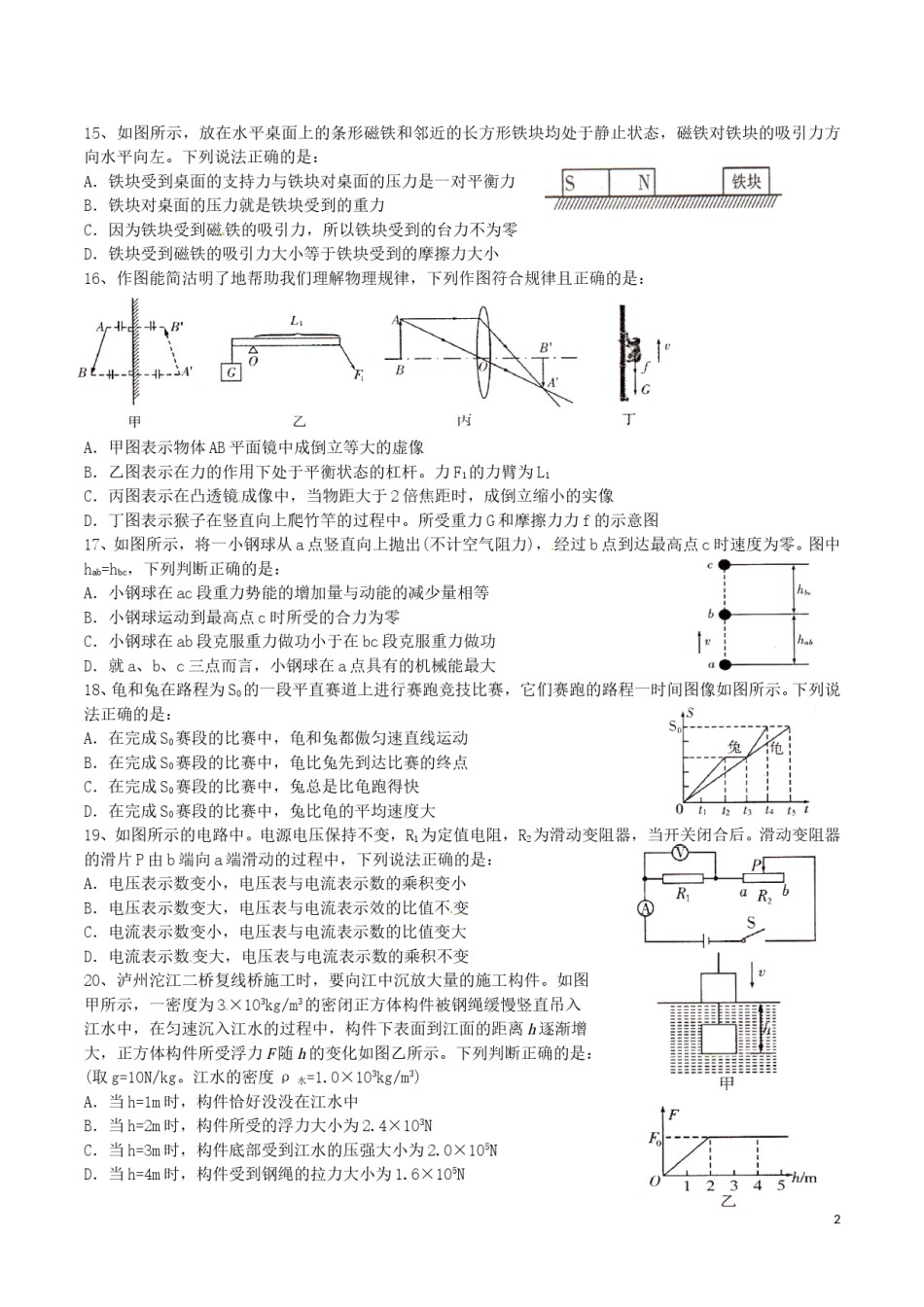 四川省泸州市2016年中考物理真题试题（含答案）.DOC_第2页