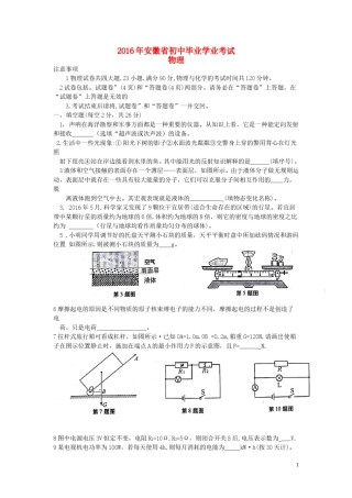 安徽省2016年中考物理真题试题（含答案）.DOC