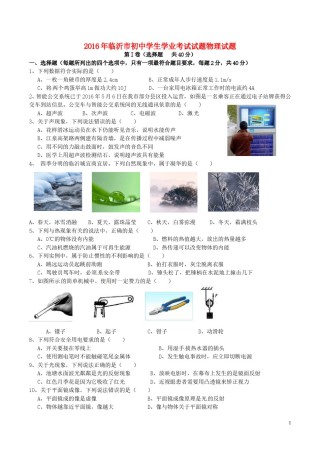 山东省临沂市2016年中考物理真题试题（含答案）.DOC