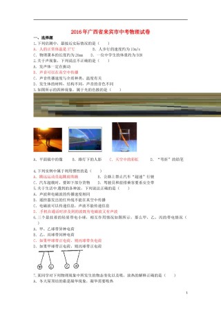 广西来宾市2016年中考物理真题试题（含答案）.DOC