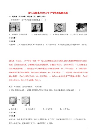 浙江省丽水市2016年中考物理真题试题（含解析）.DOC