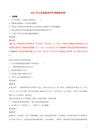山东省泰安市2017年中考物理真题试题（含解析）.DOC