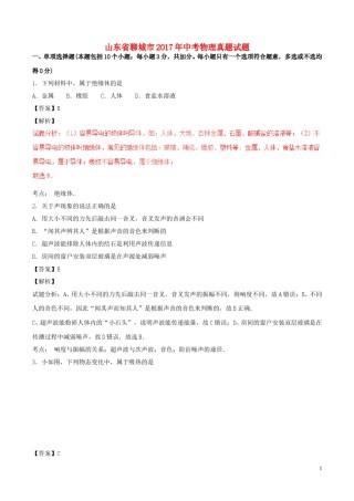 山东省聊城市2017年中考物理真题试题（含解析）.DOC