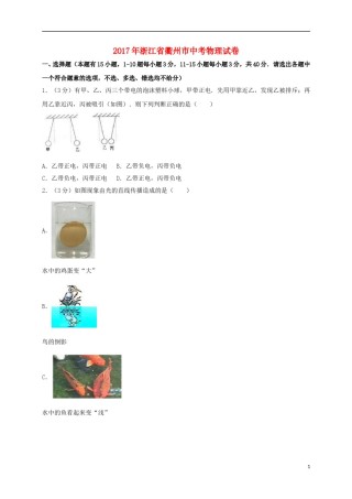 浙江省衢州市2017年中考物理真题试题（含解析）.DOC