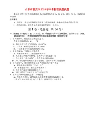 山东省泰安市2018年中考物理真题试题（含答案）.doc