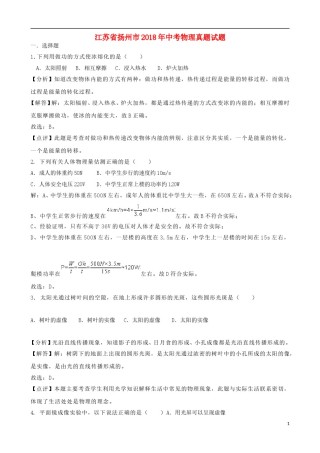 江苏省扬州市2018年中考物理真题试题（含解析）.doc