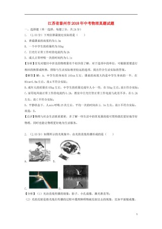 江苏省泰州市2018年中考物理真题试题（含解析）.doc