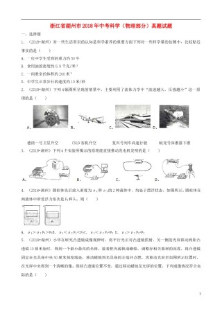 浙江省湖州市2018年中考科学（物理部分）真题试题（含解析）.doc