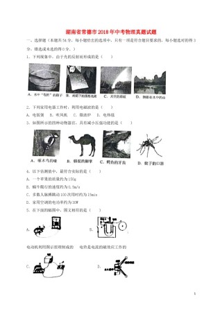 湖南省常德市2018年中考物理真题试题（含答案）.doc