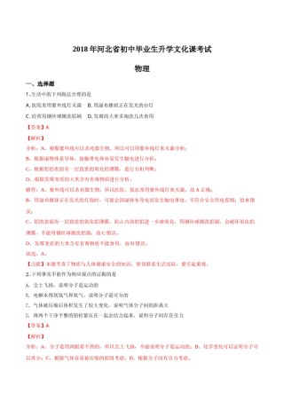 精品解析：河北省2018年中考物理试题（解析版）.doc