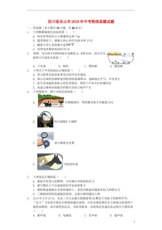 四川省乐山市2019年中考物理真题试题（含解析）.docx