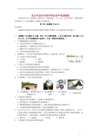 四川省乐山市2019年中考物理真题试题.doc