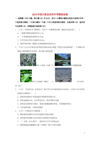 四川省宜宾市2019年中考物理真题试题（含解析）.doc