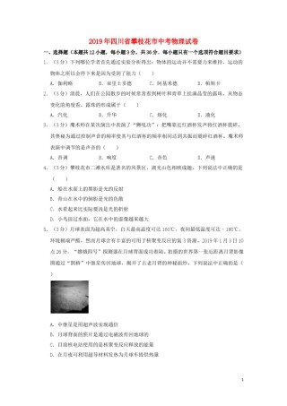 四川省攀枝花市2019年中考物理真题试题（含解析）.doc