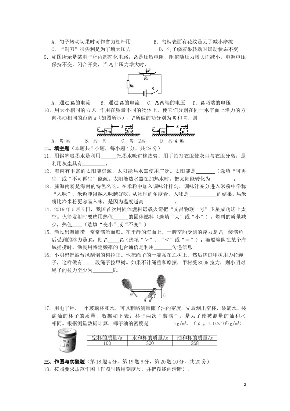 海南省2019年中考物理真题试题.doc_第2页