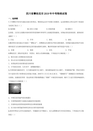 精品解析：2019年四川省攀枝花市中考物理试题（原卷版）.doc