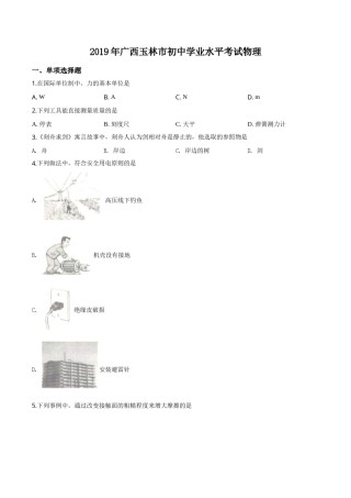 精品解析：2019年广西玉林市中考物理试题（原卷版）.doc