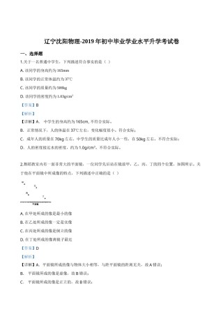 精品解析：2019年辽宁省沈阳市中考物理试题（解析版）.doc