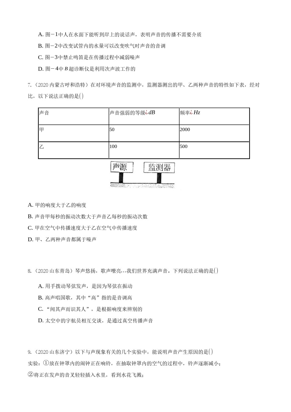 2020全国物理中考题分类汇编2—《声现象》.docx_第2页